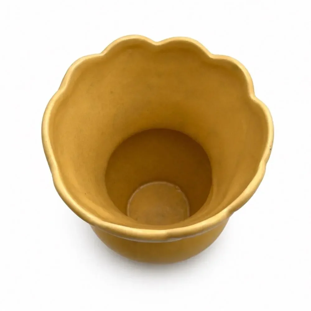 Weller Pottery B-4 Vase Vintage Art Deco Scalloped Floral Yellow Ceramic USA